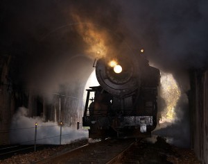 Western Maryland steam train in tunnel