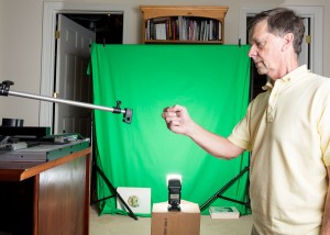 Set up for taking a green screen stock photo isolation