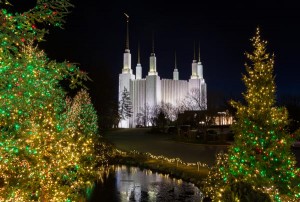 Mormon temple in Washington DC with xmas lights