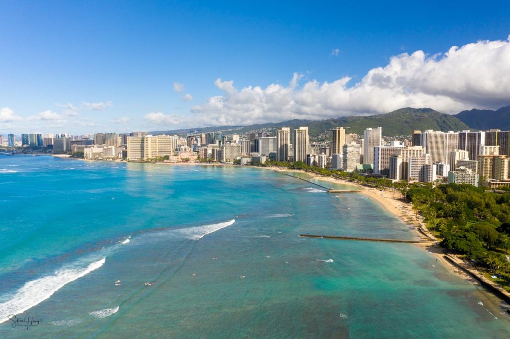 Aerial view of Waikiki in Hawaii