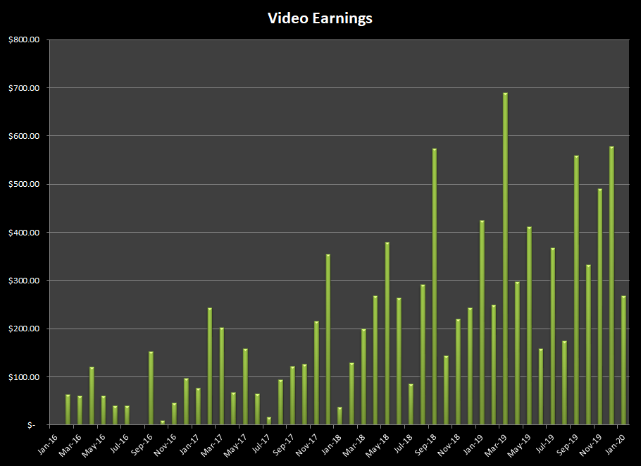 Video earnings from sale of stock videos in Jan 2020