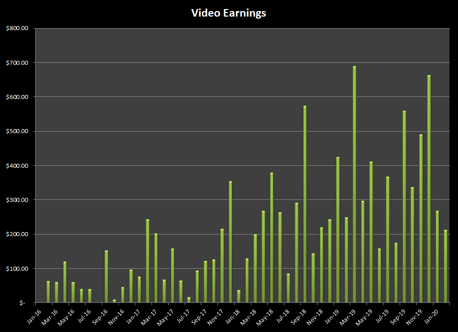 earnings from selling videos online at stock agencies in February 2020