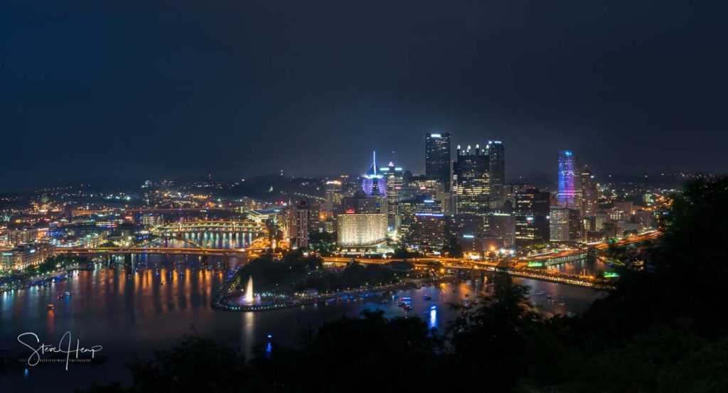 Stock photo of the city of Pittsburgh at night from the Mount Washington overlook