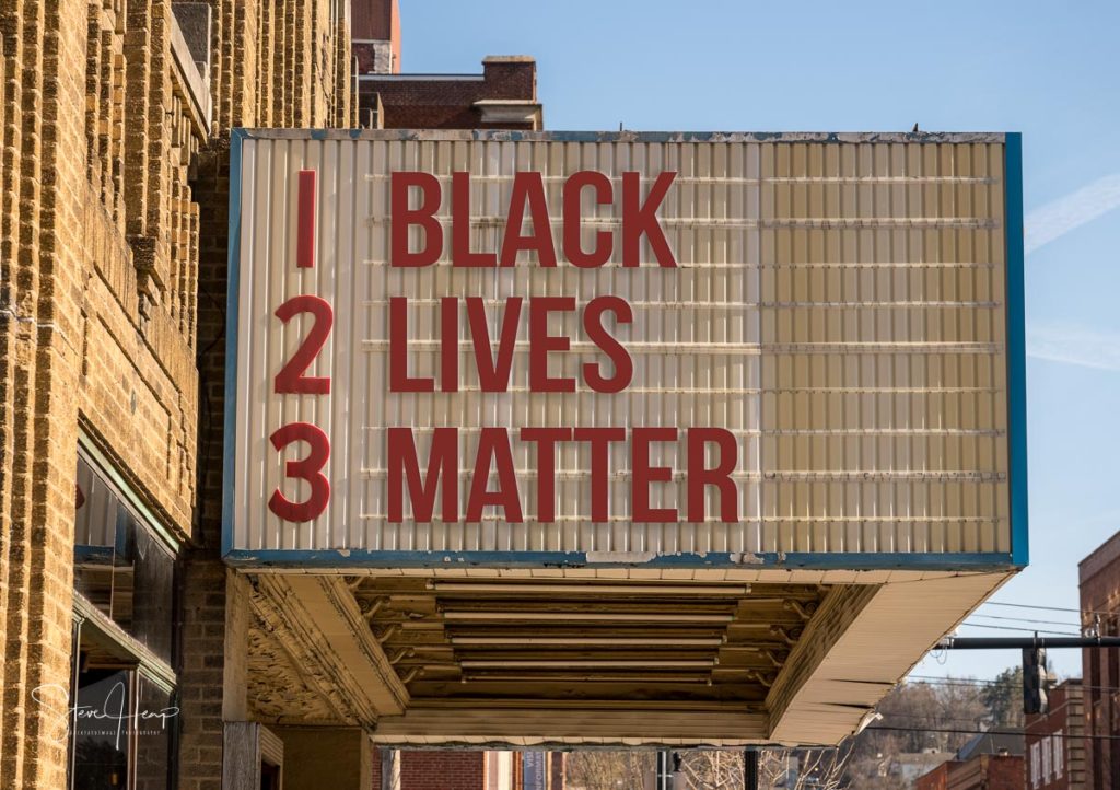 Black lives matter signage on cinema marquee board