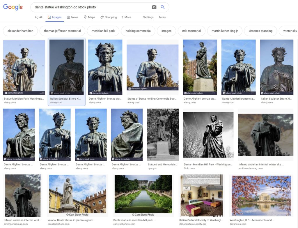 Results of search for Dante statue in Washington DC