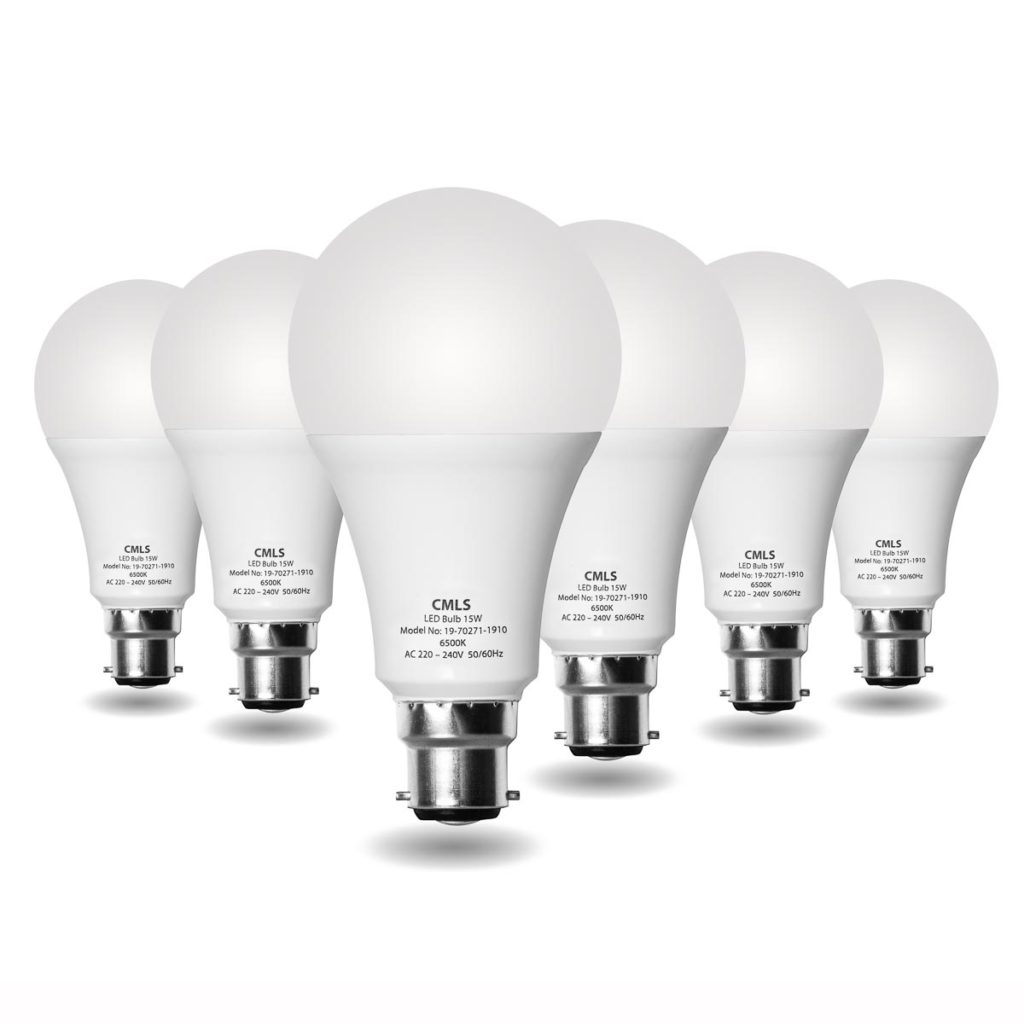 Collection of six LED light bulbs with UK bayonet fittings
