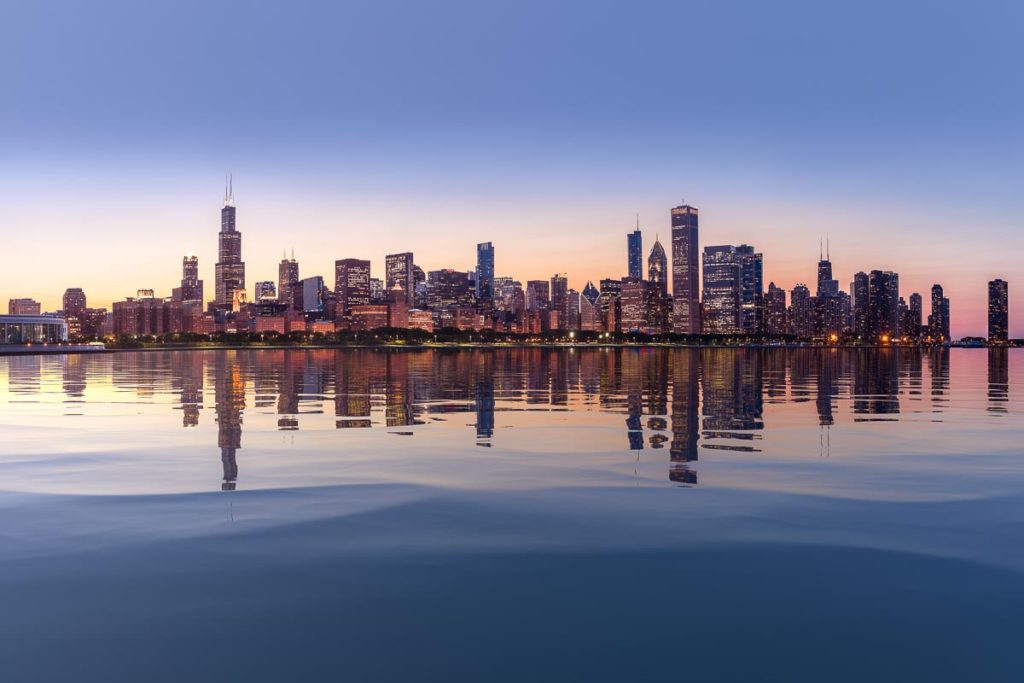 Print of the skyline of Chicago recently sold as both a framed as well as a canvas print on Society 6
