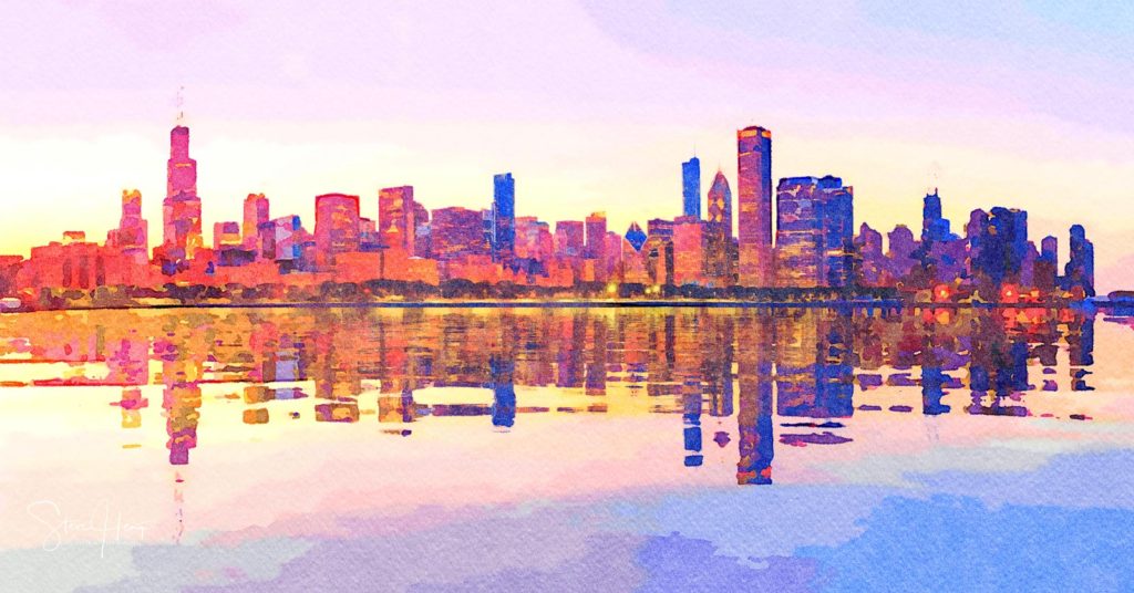 digital water color painting of the Chicago skyline