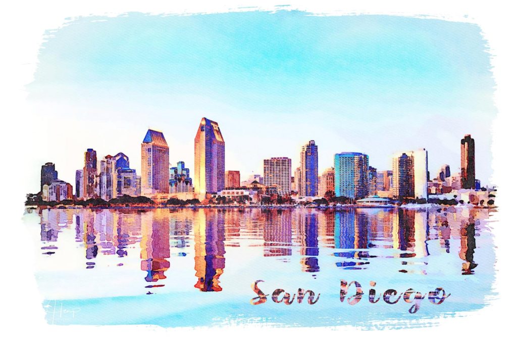 digital water color painting of San Diego in California