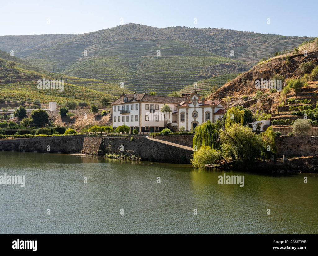 Stock photo of quinta on banks of River Douro