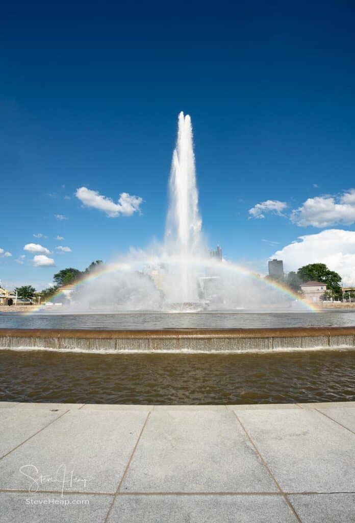 Vertical shot of the fountain and rainbow at Point State Park in Pittsburgh PA. Sold on Alamy for $70