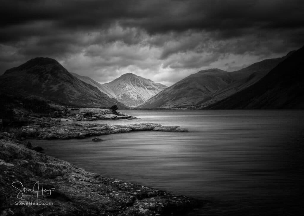 Wastwater or Wast Water in English Lake District on cloudy day in Black and White treatment. Prints in my Pictorem store