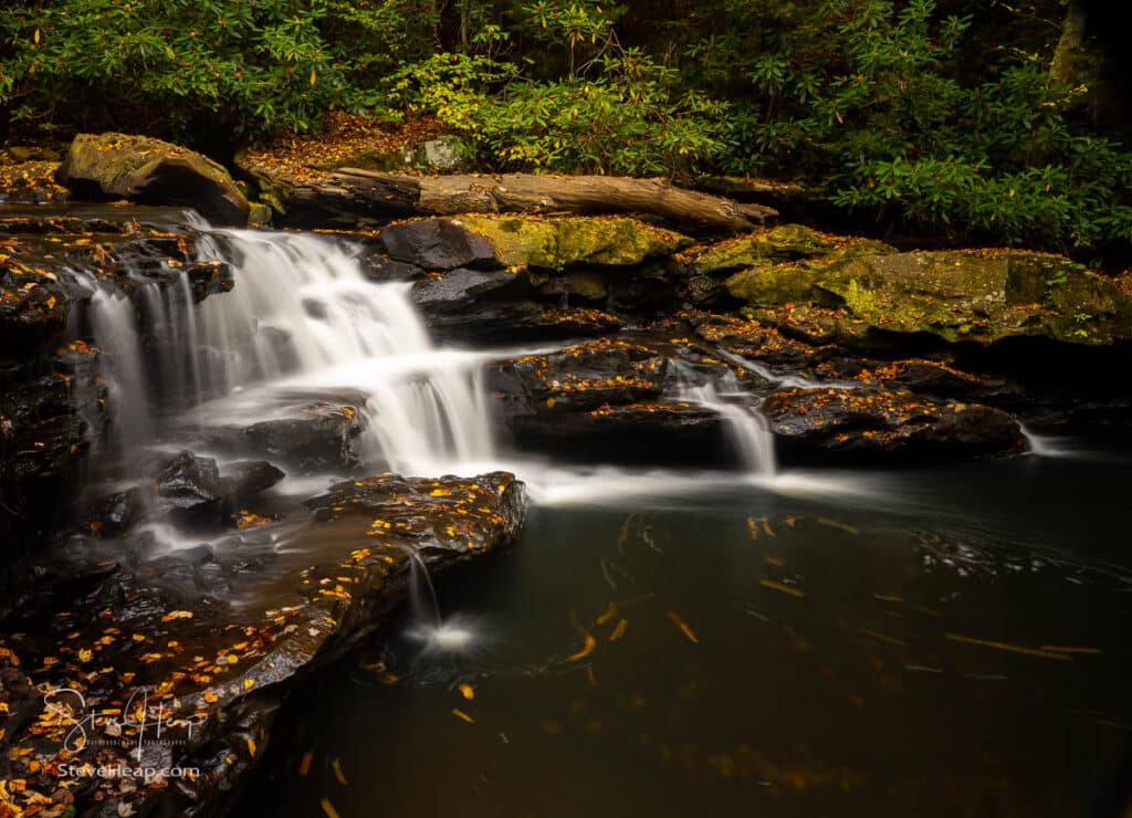 Wall art print of Cascade of waterfall into swimming hole with blurred motion on Deckers Creek running by Route 7 near Masontown in Preston County West Virginia