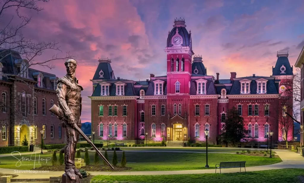 Mountaineer Statue in front of Woodburn Hall at WVU in Morgantown. Available as a print in my online store