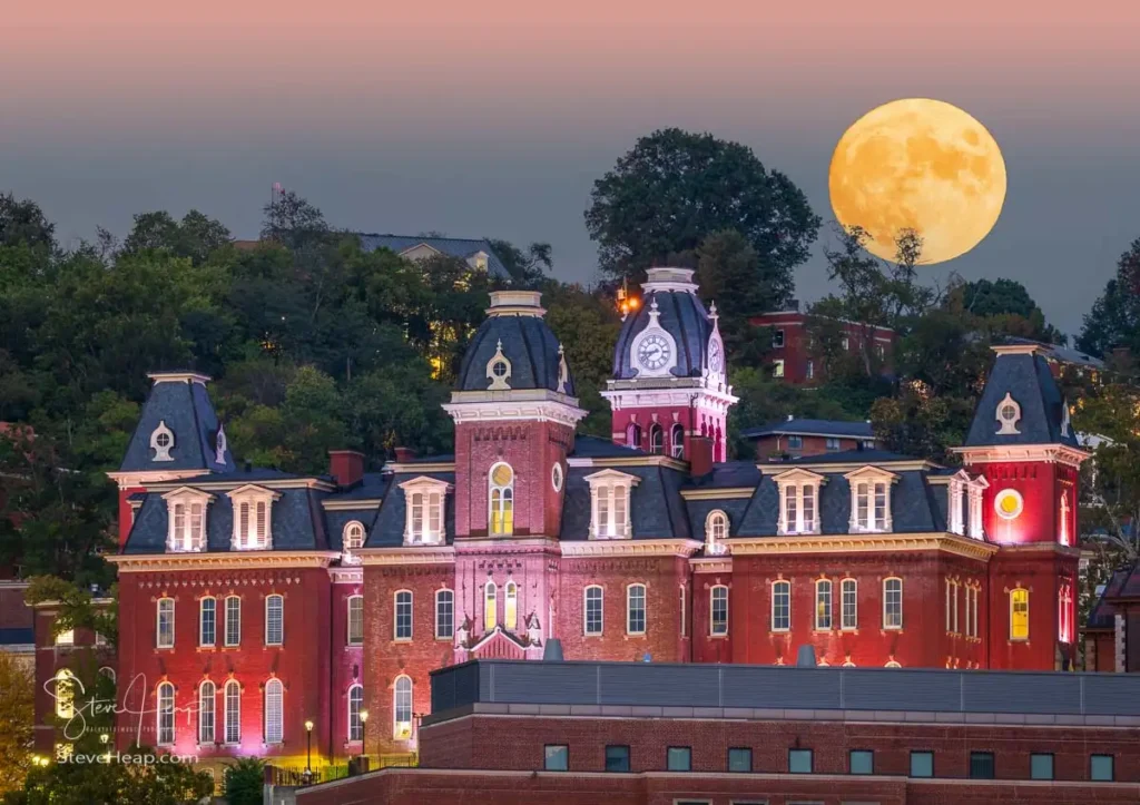 Moonrise over the historic Woodburn Hall at WVU in Morgantown, West Virginia. Prints available in my online store