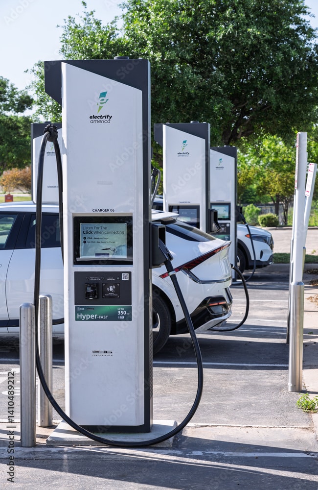 Electric car being recharged at Electrify America charging station